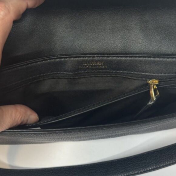 Lauren Ralph Lauren Spencer Black Pebbled Leather Shoulder Bag Gold Hardware - Picture 7 of 10